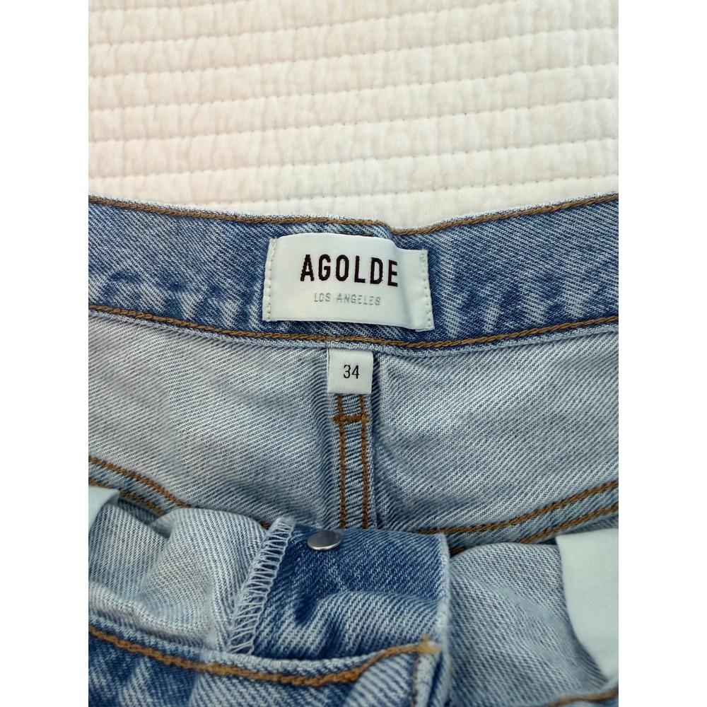 AGOLDE Dee High Rise Distressed Denim Shorts Light Wash Size 34 A9034-1141 - Picture 3 of 6
